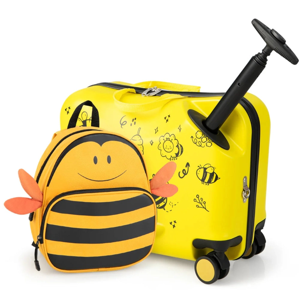 Set di 2 valigie per bambini: valigia 47 x 26,5 x 36,5 cm e zaino 26 x 30 cm con seduta ergonomica design ape in ABS giallo 20_0009825