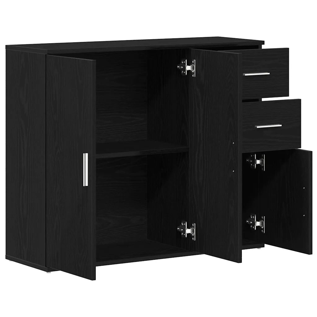 Credenza Rovere Nero 91x29,5x75 cm Legno Massello di Argilla 862003