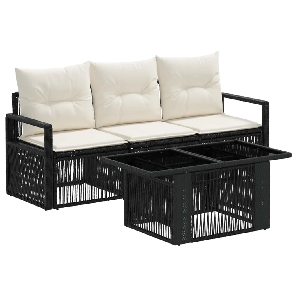 Set Divano da Giardino 4 pz Nero e Bianco Crema polyrattan 3437044