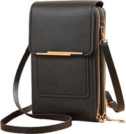 Borsa leggera in pelle - portamonete in pelle PU a tracolla per donna - supporto per smartphone touchscreen - nero