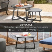 Set 2 Tavolini per Esterni con Piano in Vetro Temperato, Ø70x45 cm e Ø50x35 cm, Grigio