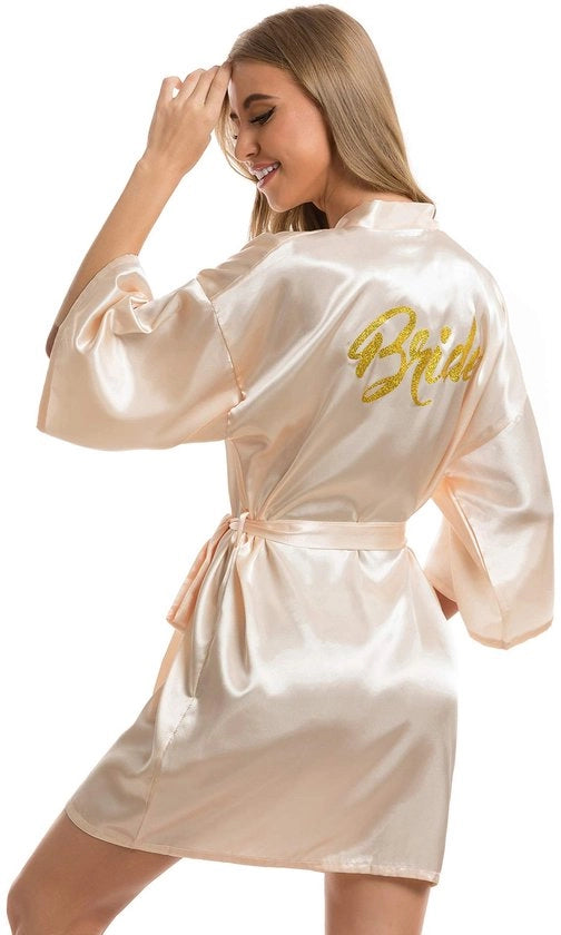 Kimono da sposa a V di seta con cintura per la sposa e le damigelle (XXL, champagne)