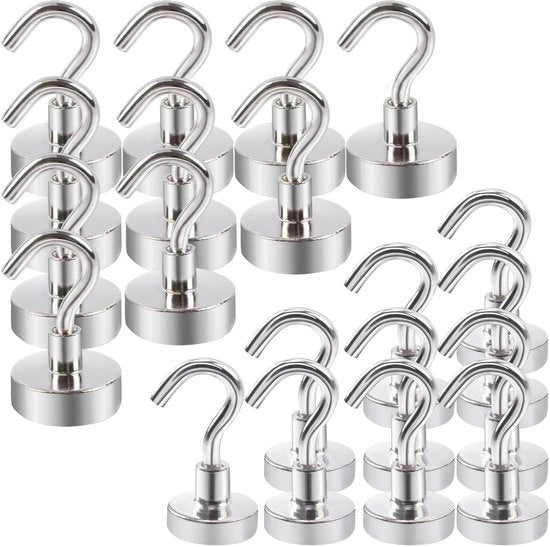 Hanger Magnetici Resistenti All'urto - 16mm/20mm - Magnetici Neodymium - 10 Pezzi - Applicazioni per Cucina/Ufficio/Camping - Resistenza al Colpo - Hanger Magnetici