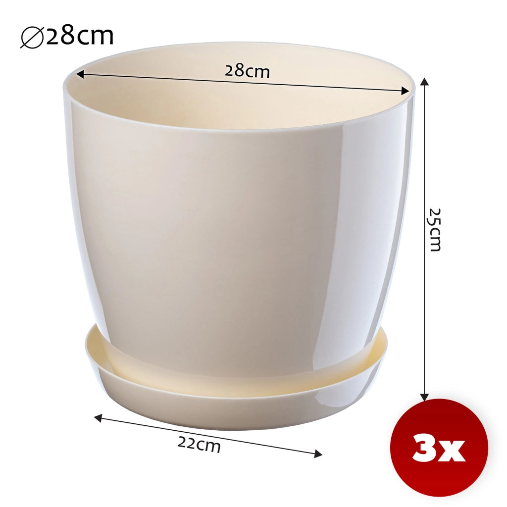 Vaso da fiori KADAX, coprivaso, 28 cm, supporto per fiori, plastica color crema, 3 pezzi.