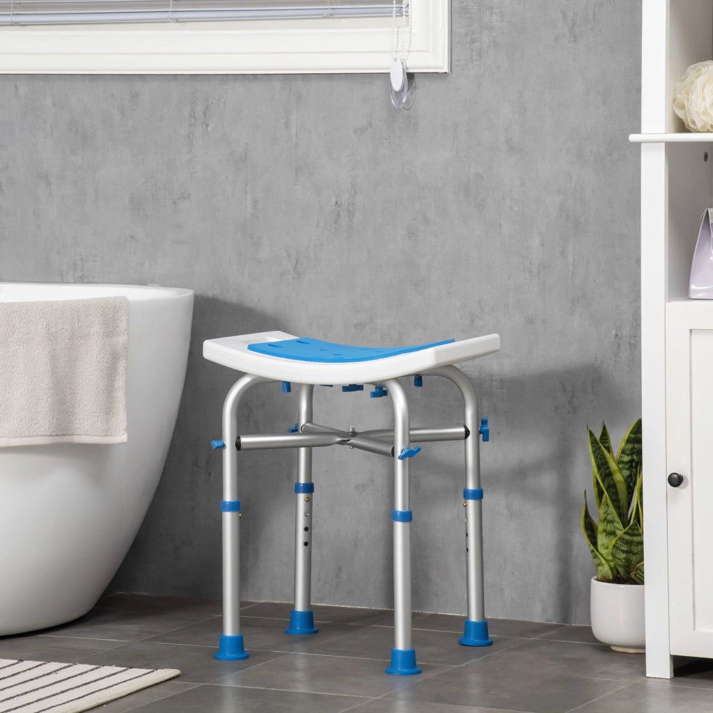 Sgabello per Doccia in Alluminio con Altezza Regolabile e Piedini Antiscivolo a Ventosa, Blu