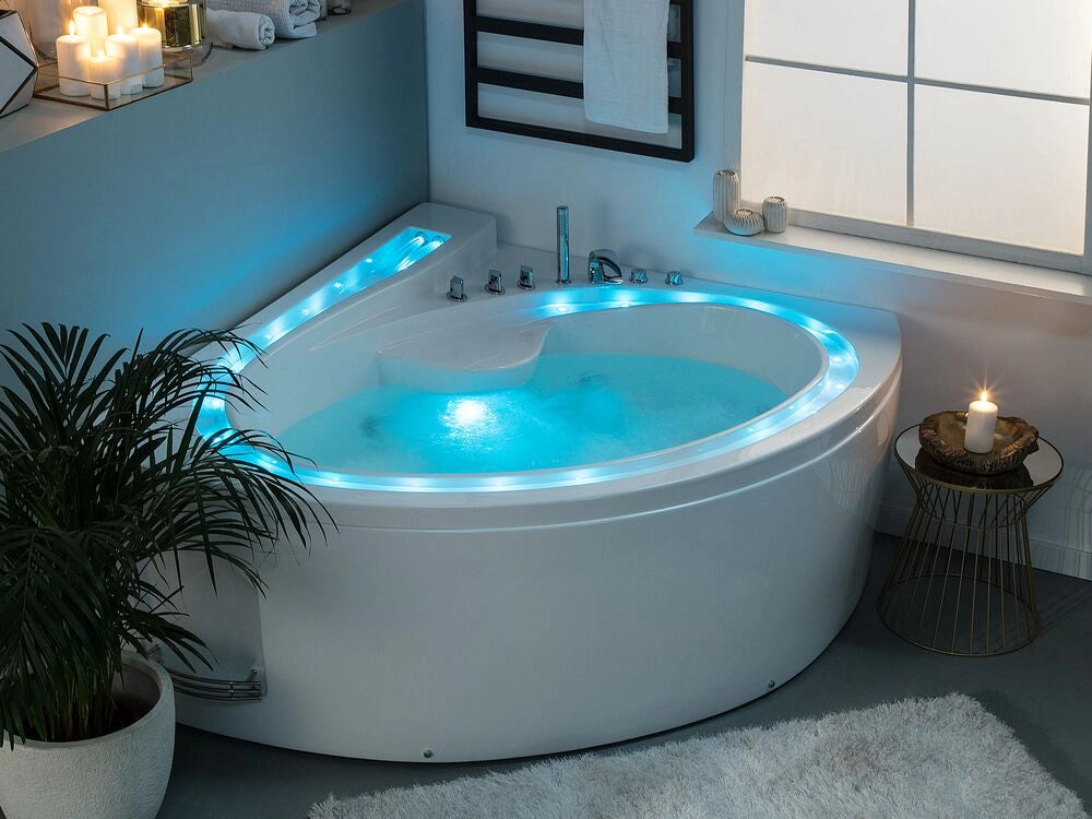 Vasca Idromassaggio Bianco Sanitario Acrilico Illuminazione LED Doppia 206 x 164 cm Ovale Design Moderno