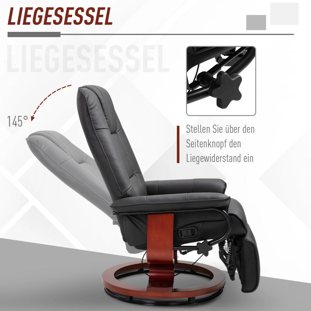 Poltrona Relax Massaggiante Reclinabile 360' Girevole ¨C zephmum ¨C Pelle Nera 78x87x100 cm