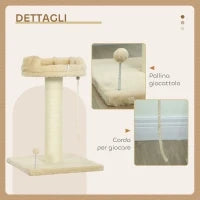 Albero Tiragraffi per Gatti con Lettino e Pallina in Peluche e Palo in Sisal 55x55x83cm Beige