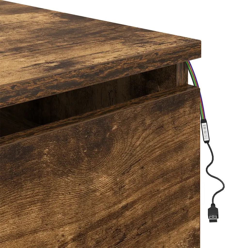 Comodino | Armadio da Notte | Mobiletto da notte a Parete con luci LED Rovere Fumo
