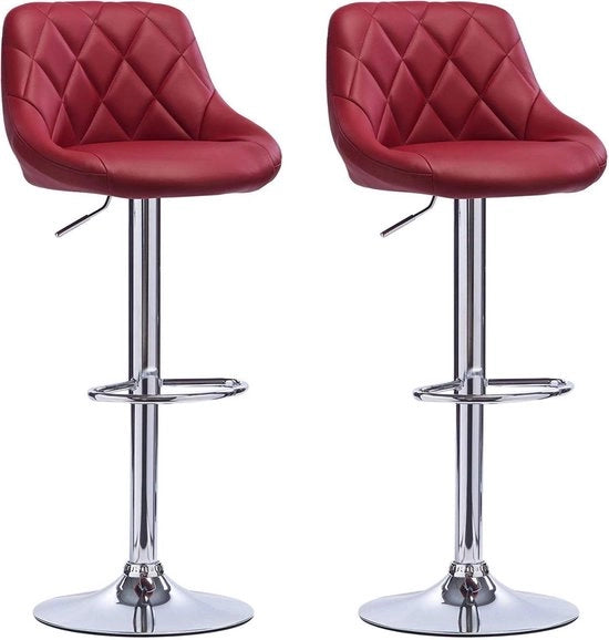 Bar Stool Ergonomico con Schienale - Alta 60-82cm - Flessibile - Set di 2 - Cucina e Bar - Colore Rosso Scuro