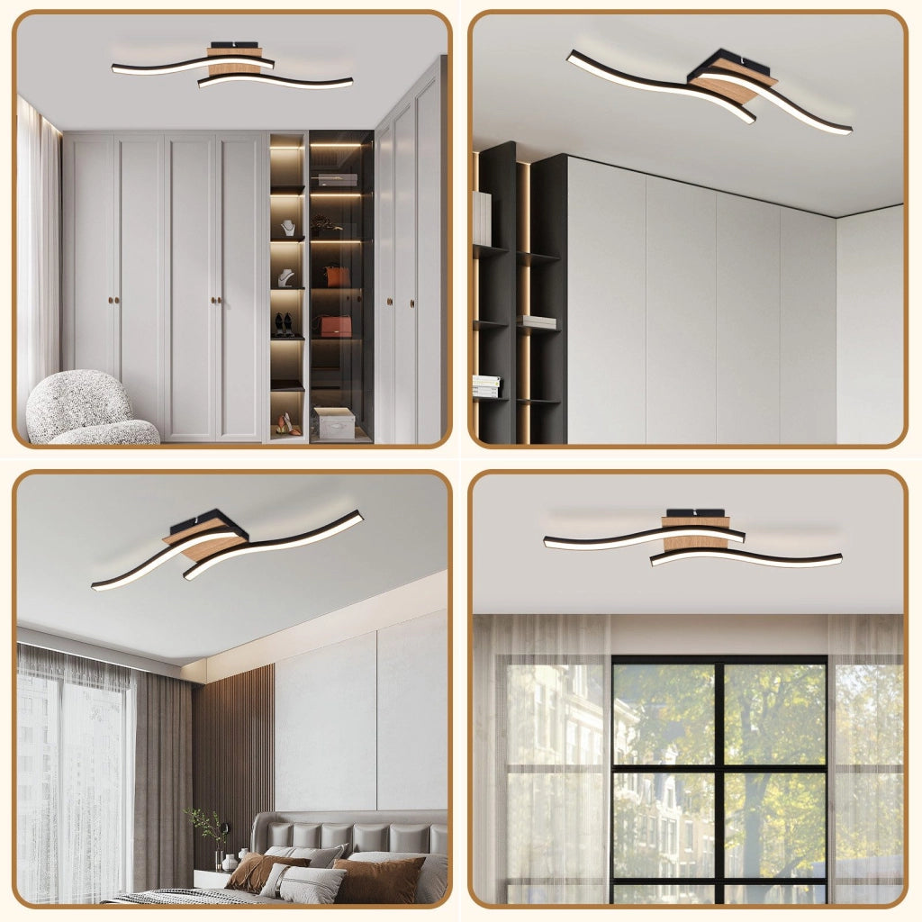 ZMH Lampada da soffitto plafoniera LED legno nero ondulato moderna bianco caldo per soggiorno