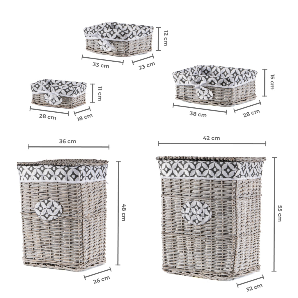Set 3/5 Pezzi Ceste Portabiancheria in Vimini con Coperchio e Fodera Interna in Tessuto, Contenitori Multiuso per Bucato, Bagno, Lavanderia e Camera da Letto, Design Shabby Chic   5 Ceste NickTipo3