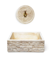 Lavello Rettangolare da Esterno 45x35 cm con Rosone Installazione a Muro in Cemento Mattone Faccia a Vista Meseta