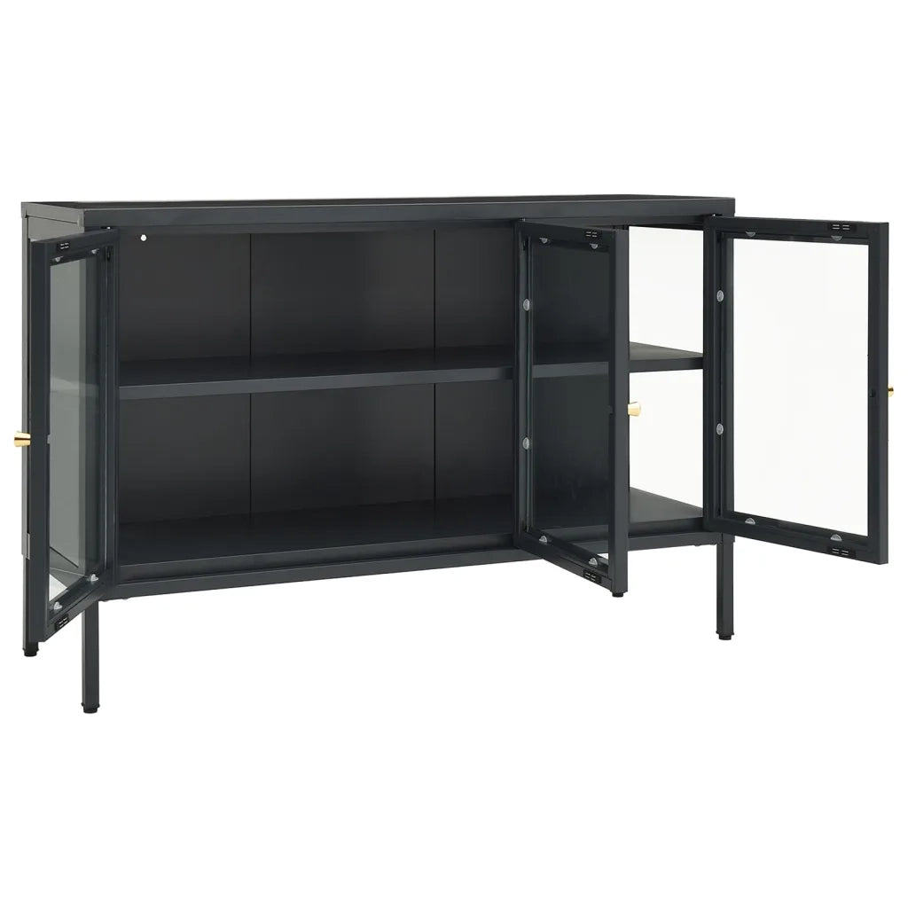 Credenza | Madia | Buffet da pranzo | Armadio da pranzo Antracite 105x35x70 cm in Acciaio e Vetro