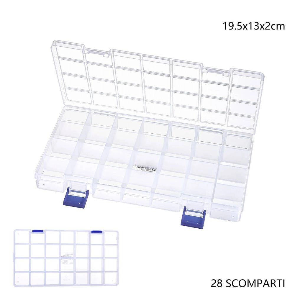 Trade Shop - Scatola Portaoggetti 28 Scomparti Pratico Contenitore Misura 19.5x13x2 Cm -