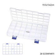 Trade Shop - Scatola Portaoggetti 28 Scomparti Pratico Contenitore Misura 19.5x13x2 Cm -