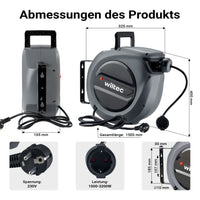 Avvolgicavo elettrico automatico 15 m + 1,5 m, avvolgitore cavo automatico 1500 - 3200 W, prolunga elettrica avvolgibile con staffa a 180°