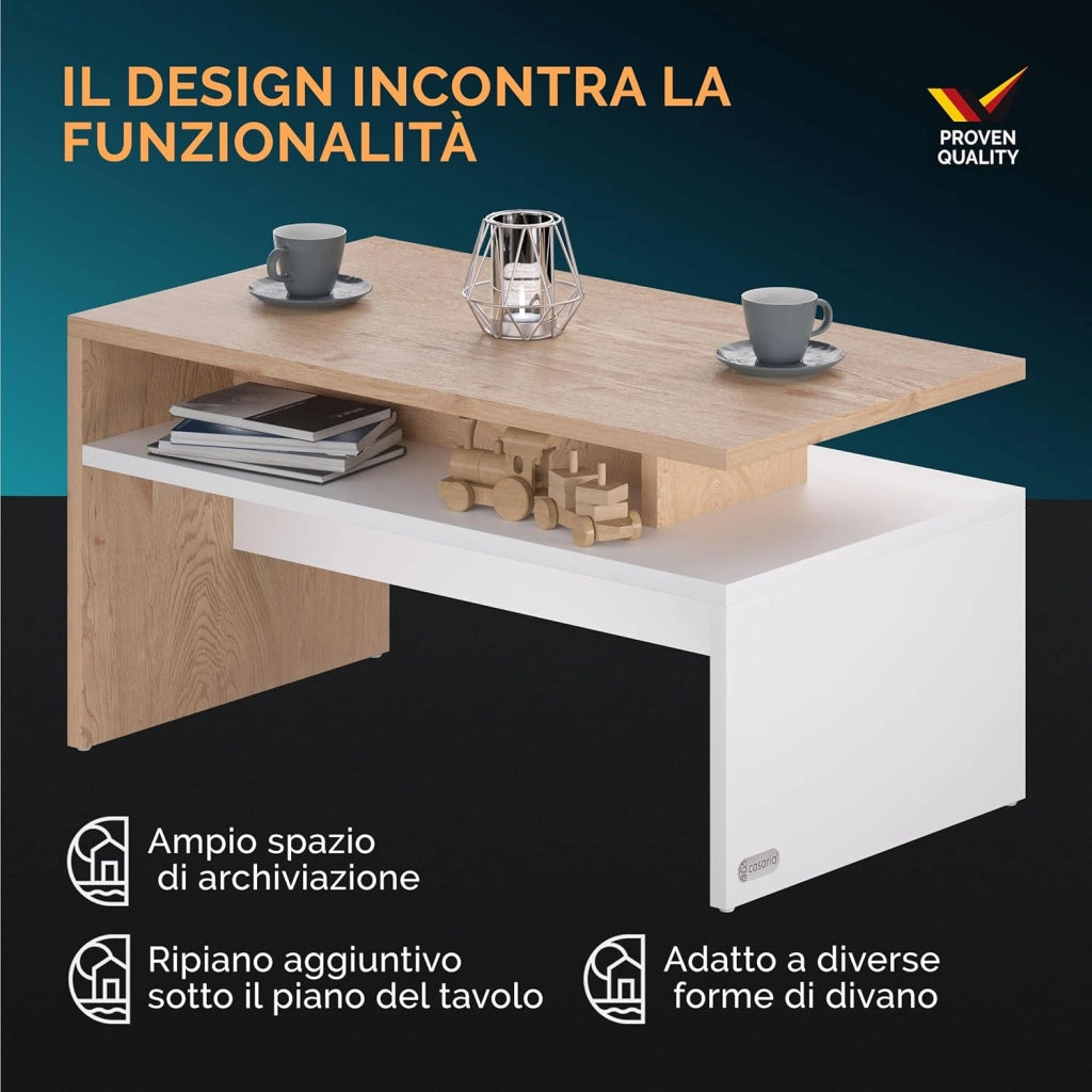 ® Tavolino Salotto da Divano 95x55x50cm Mobiletto Basso in Legno Carico Max 50kg Tavolo Moderno Soggiorno da Caffé da Pranzo Coffe Table Letto