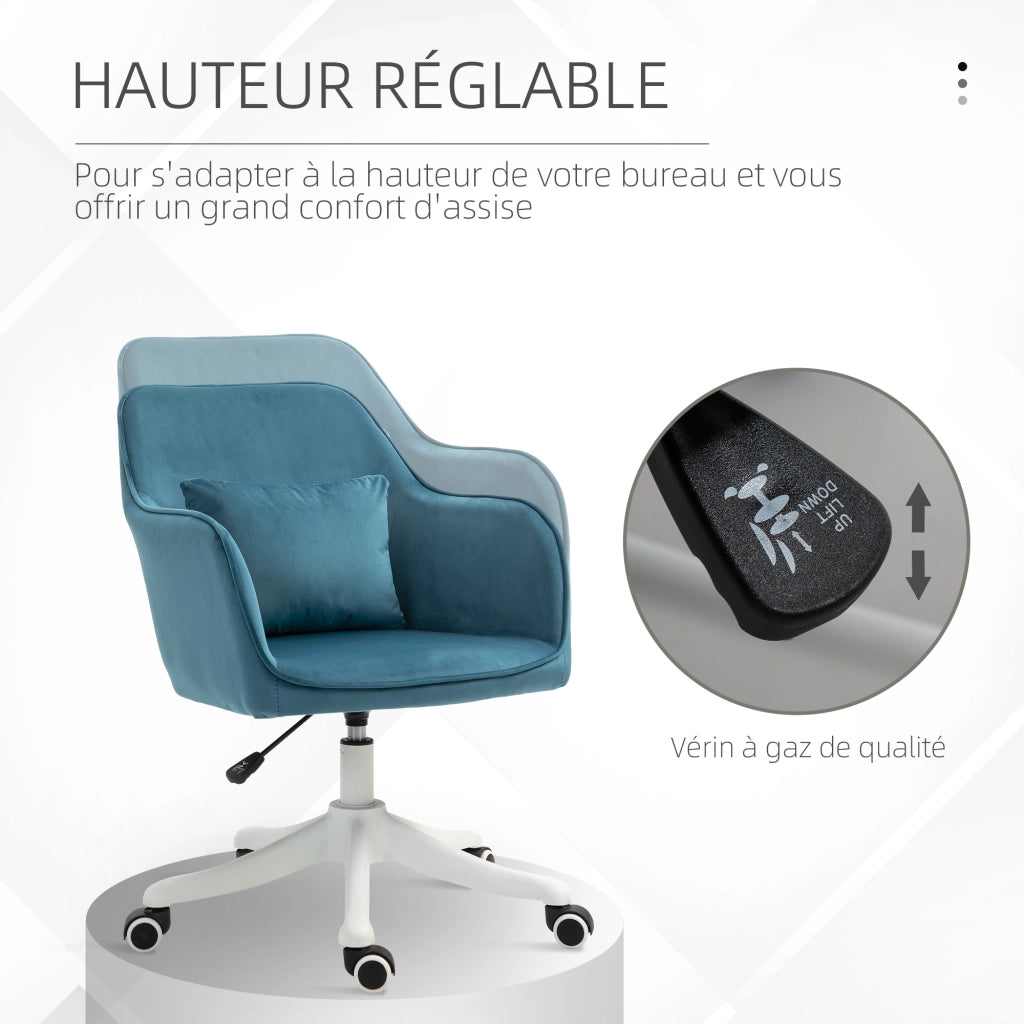 Sedia da Ufficio in Velluto ¨C Xylo ¨C Blu con Cuscino Lombare e Rotazione 360¡ã
