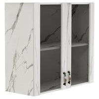 Pensile Cucina con Ante in Vetro 80x72x32 cm Bianco Effetto Marmo