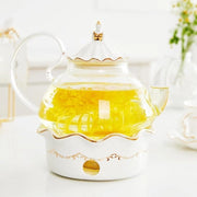 Pentola per tè con infusore in vetro da 12 litri - infusore rimovibile - vetro borosilicato - tè libero - pentola per fuoco - design lussuoso - decoro a rilievo - accenti dorati