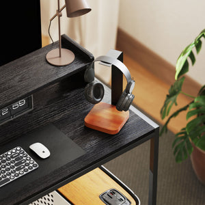 Scrivania Moderna con Supporto per Monitor e Ripiani a Giorno Regolabili 120x48x85,5 cm in Legno e Acciaio Nero