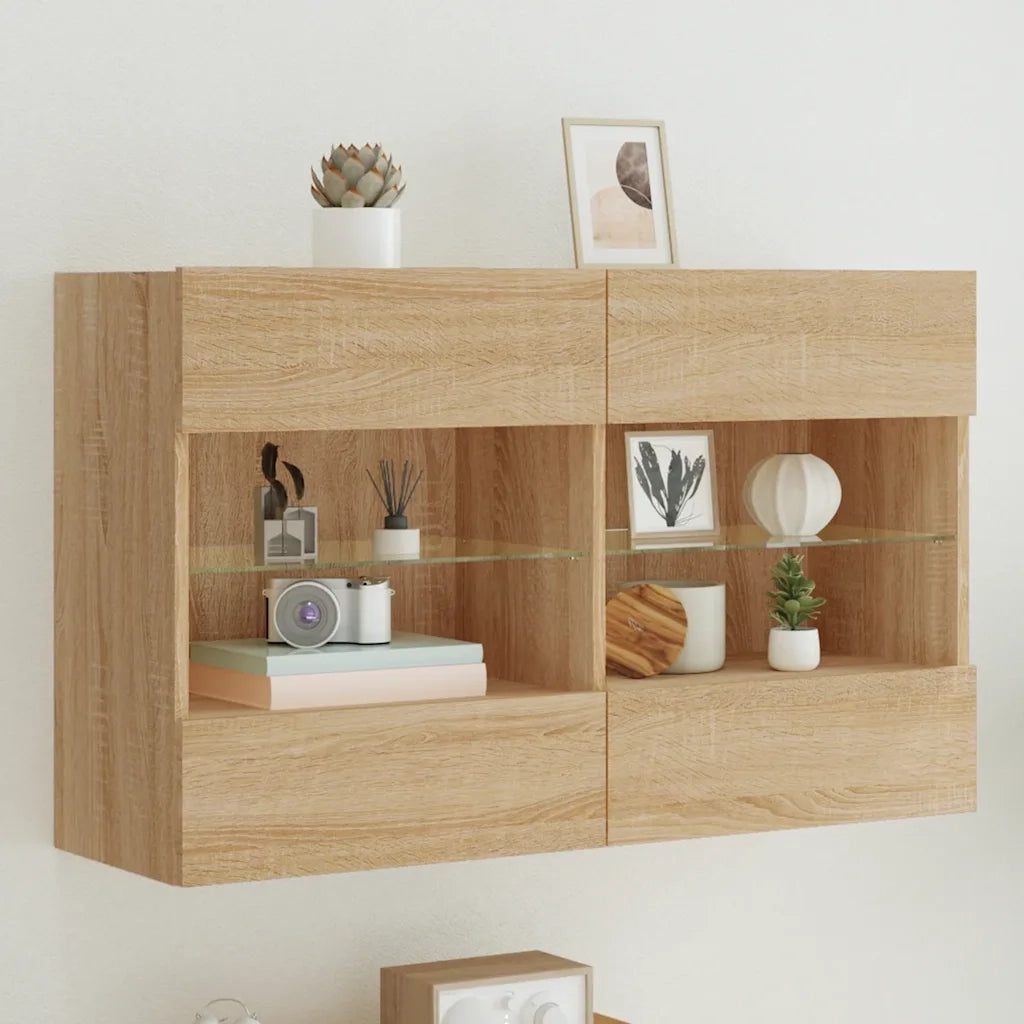 Mobile TV a Parete con Luci LED Rovere Sonoma 98,5x30x60,5 cm 837108