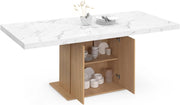 Tavolo da pranzo allungabile rettangolare Julieta 6-10 persone, vassoio effetto marmo, doghe in legno con spazio di archiviazione, 160-200 cm