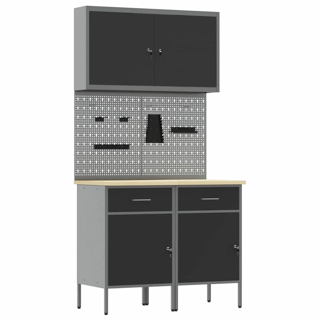 Mobile da lavoro 5 pcs Nero Legno ingegnerizzato e acciaio 3321416