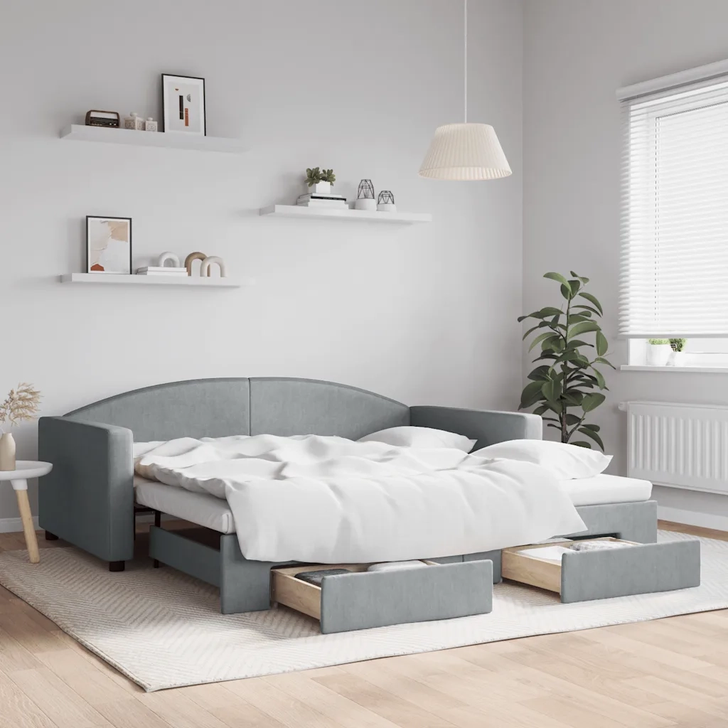 Divano Letto Estraibile Cassetti Grigio Chiaro 100x190 Tessuto