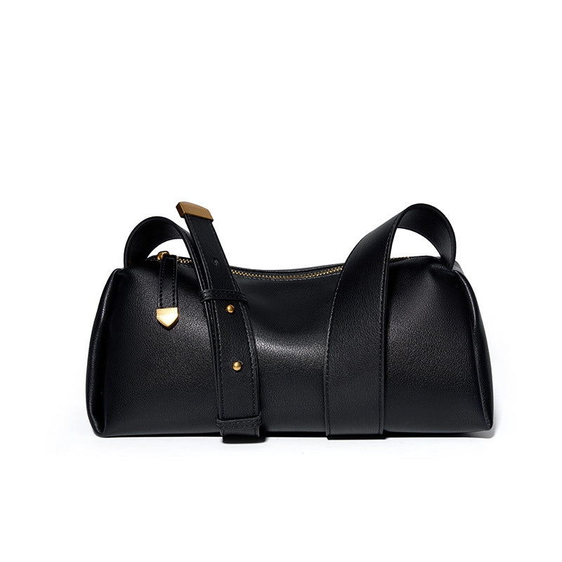 Borsa a tracolla piccola da donna in vera pelle, nera
