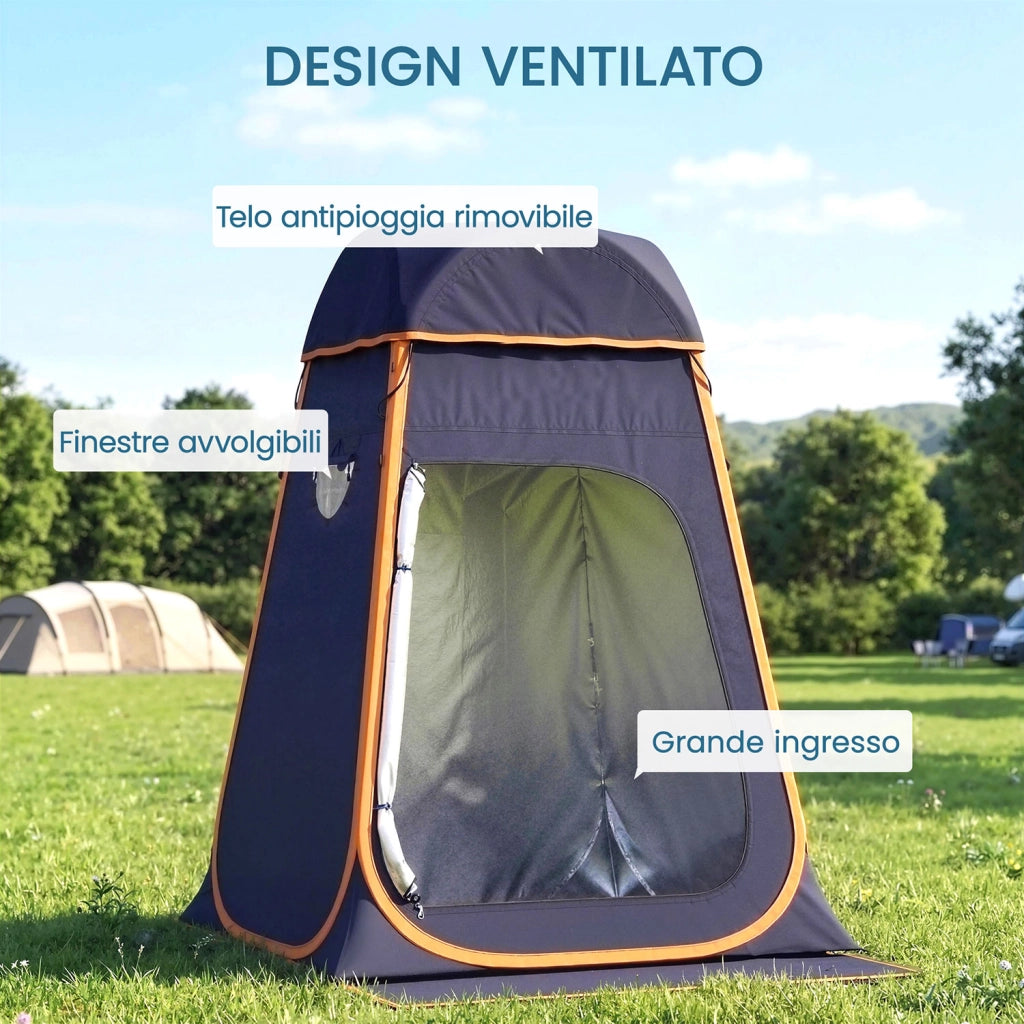 Tenda Doccia Pop-Up Impermeabile con Tetto Rimovibile, in Poliestere 190T e Acciaio, 152x152x200 cm, Blu Scuro