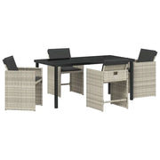 Set da Pranzo per Giardino 5 pz | Set Salotto da Giardino Grigio chiaro polyrattan