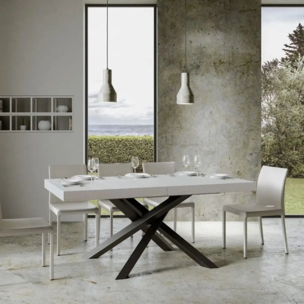 Tavolo allungabile 160/420x90 cm Volantis Premium colore bianco frassino gambe antracite