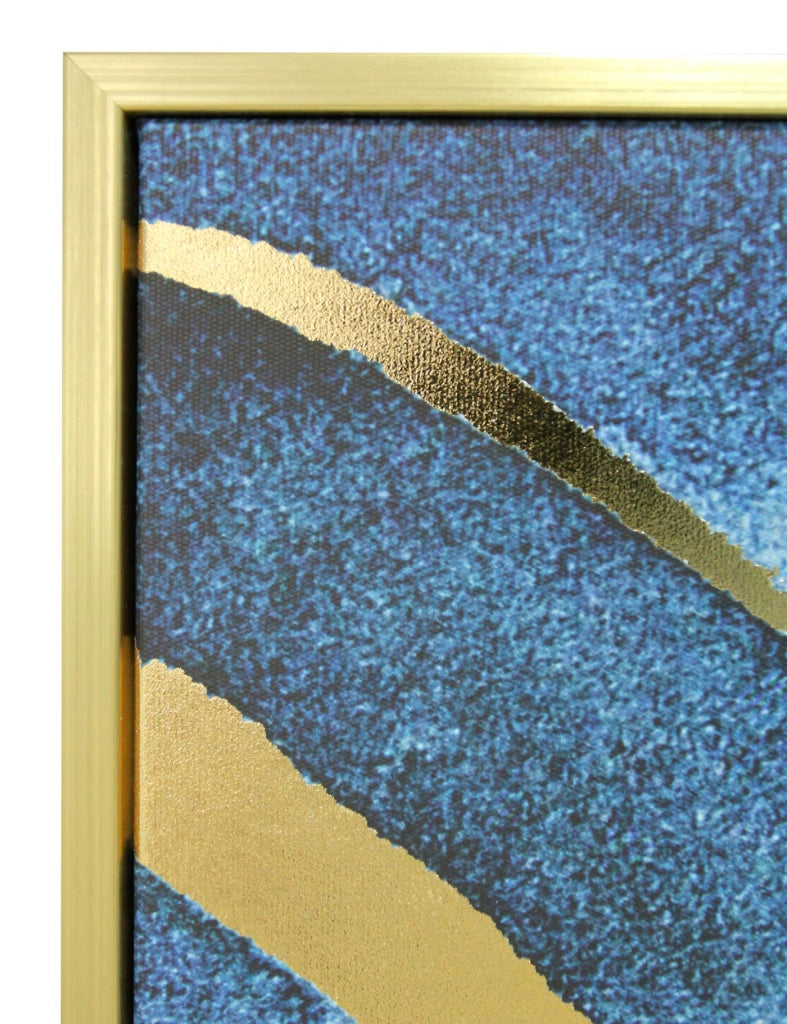 Quadro Hispanohogar in poliestere astratto blu e oro 92x62