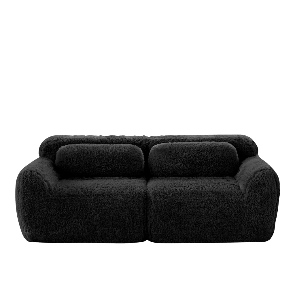 OKWISH Divano Modulare 2 Posti, Design Senza Struttura Componibile con Cuscini e Base Antiscivolo, Peluche, Nero