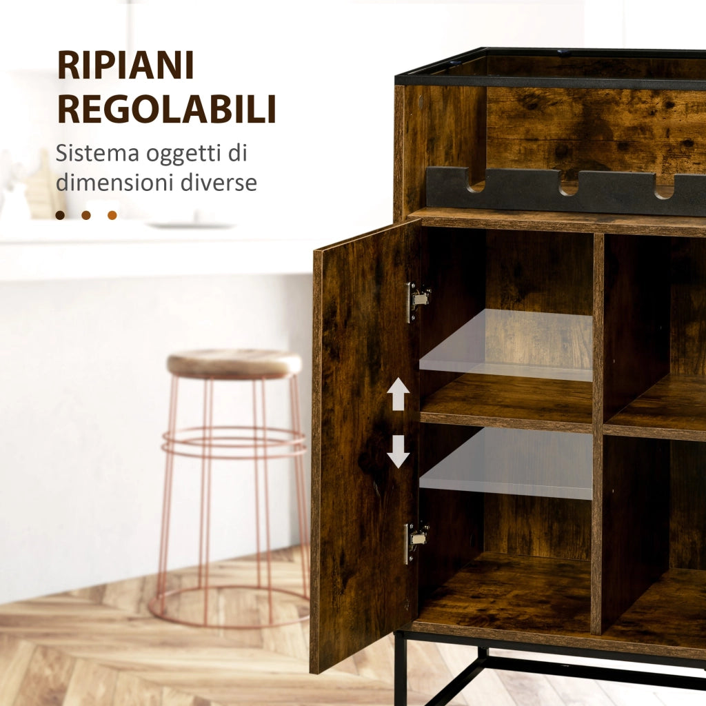Mobile Multiuso con Portabottiglie 60x40x100 cm in Metallo Vetro e Truciolare Marrone