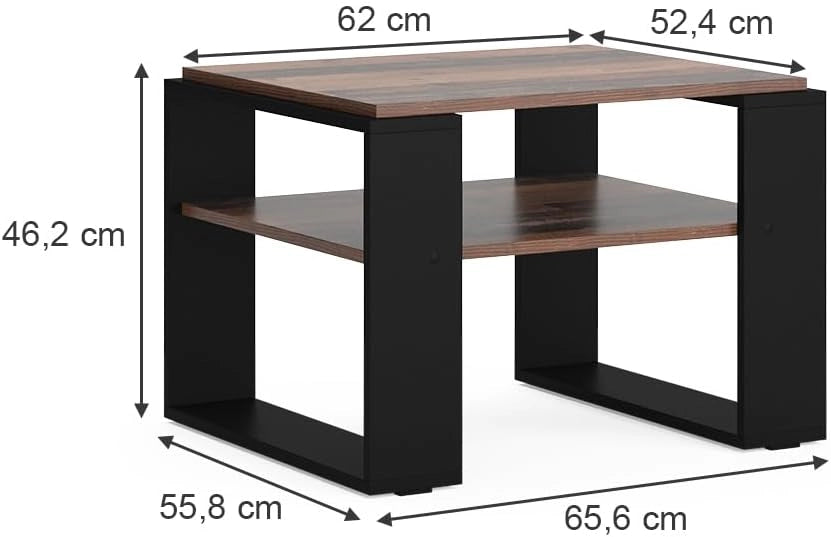 Tavolino da salotto Helm, Legno antico, 65.6 x 55.8 cm con ripiano, adatto per riporre riviste e telecomandi