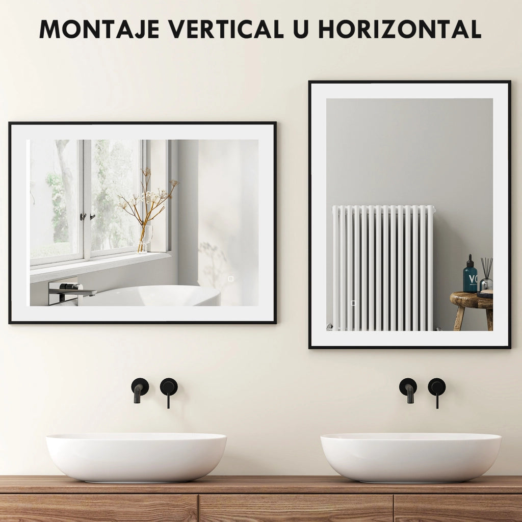 Specchio da Bagno con Luce LED ¨C Zephmum ¨C Bianco 80x60 cm Antivaho 3 Colori