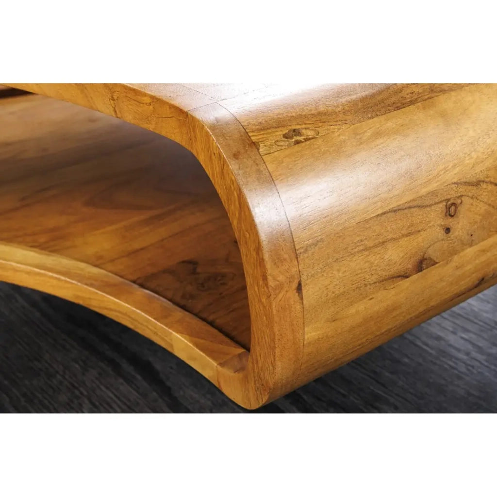 Tavolino basso NERA 70 cm in legno massiccio di acacia con nicchia e piedi in metallo nero – stile retro industriale