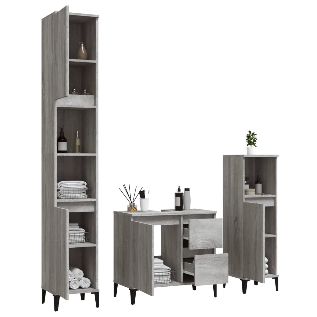 Set Mobili da Bagno 3 pz Grigio Sonoma in Legno Multistrato 3185549