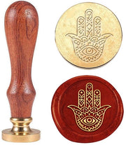 Stampa a Sfera 25 mm - Coperchio Rimovibile in Ottone - Manico in Legno - Disegno Hamsa - Per Buste/Inviti - Timbro a Sfera