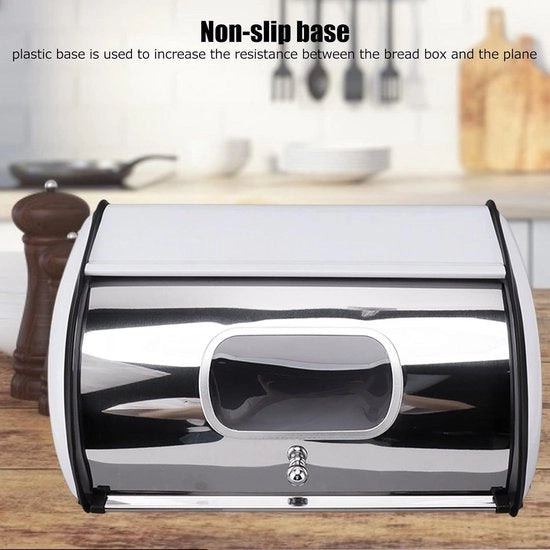 Tazza per pane in acciaio - tazza per pane rettangolare con fronte inclinato - tazza per pane con apertura anteriore - piccolo finestra - cucina - negozio - ufficio - bianco .