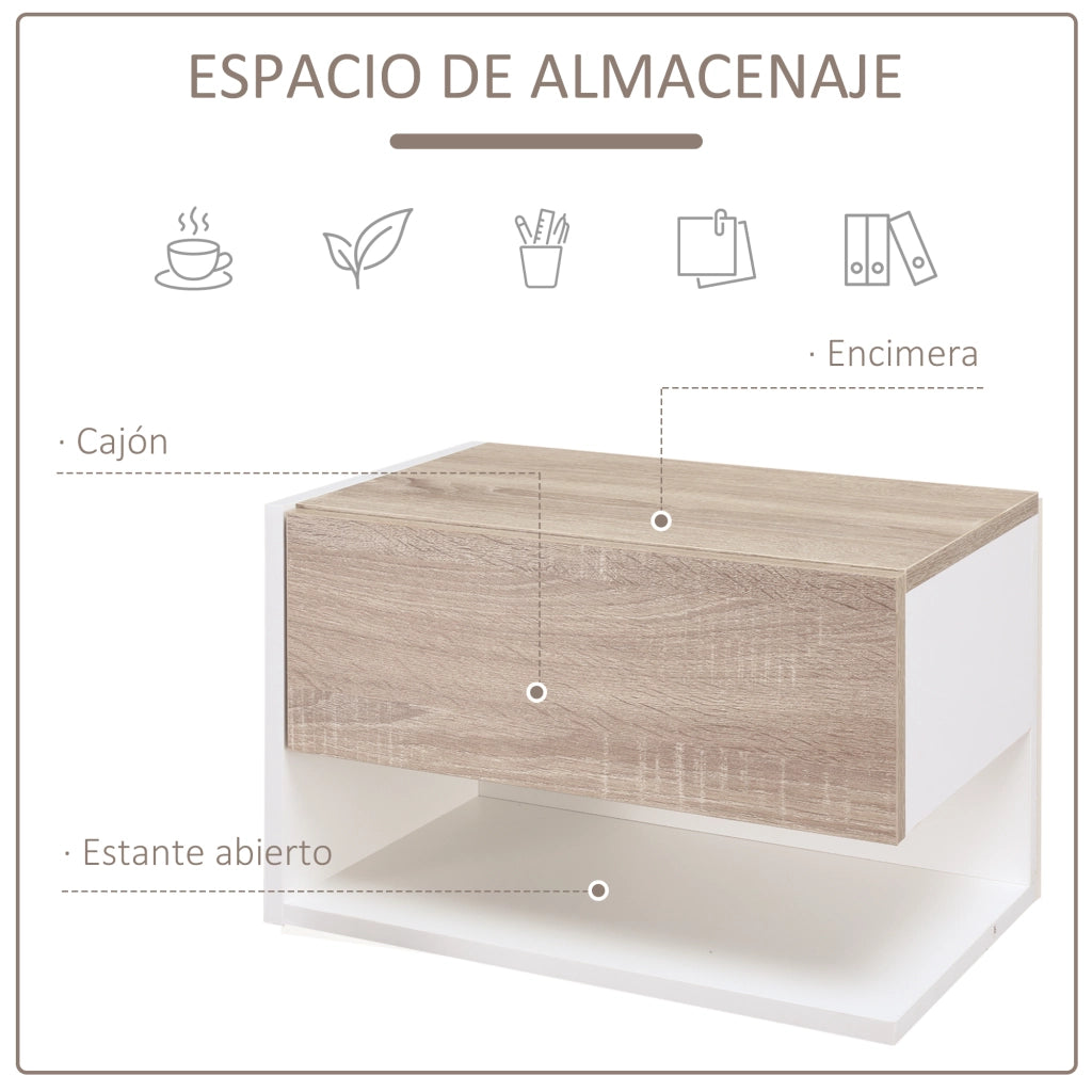 Comodino Sospeso ¨C ZephMum ¨C 46x30x30cm Roble Bianco