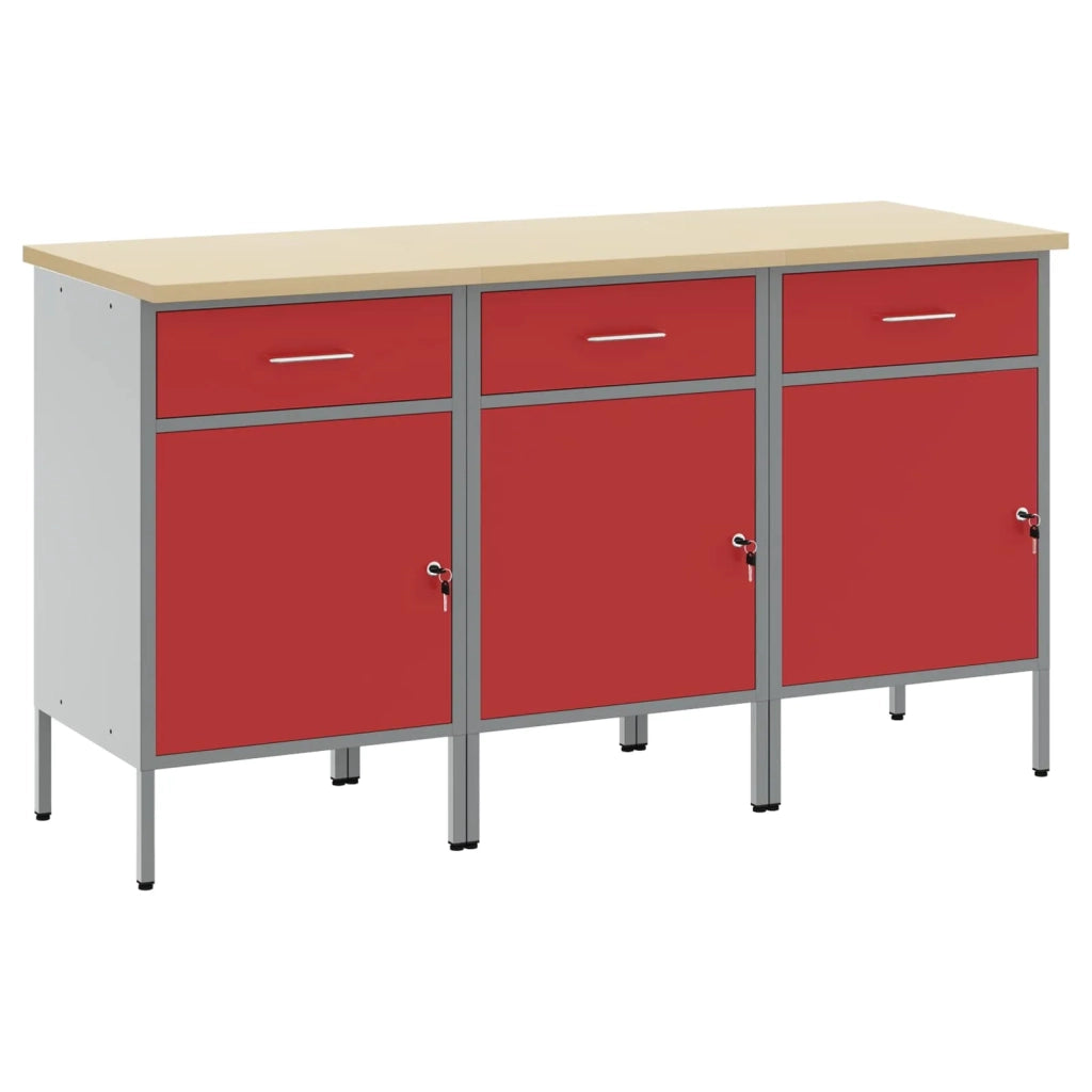 Mobile da lavoro 3 pz Rosso e Grigio 150 x 55 x 85 cm 3321367