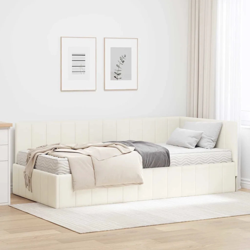 Struttura Letto Angolare con Materasso 2 pcs Crema Velluto 3393875