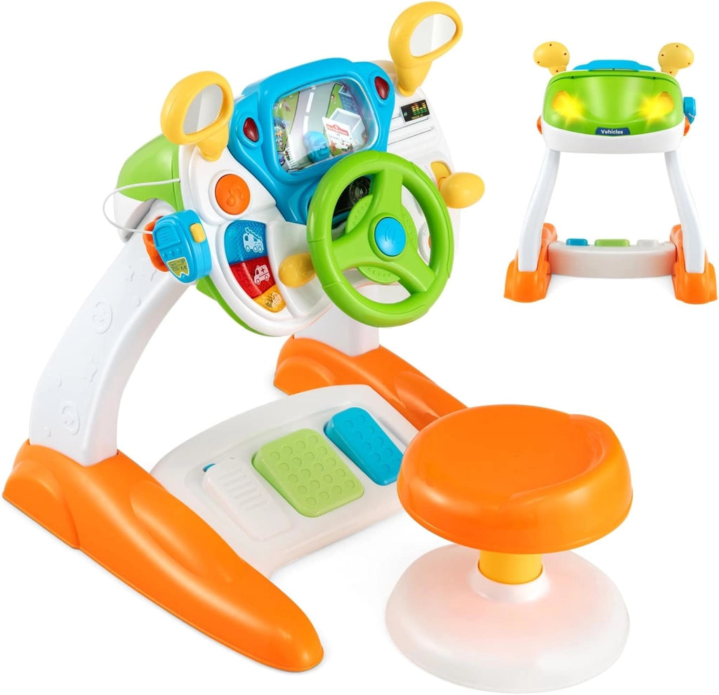 Volante per Bambini Educativa, Simulazione Volante di Guida Giocattolo con Sgabello, Luce Musica, Giocattoli Musicali per la Prima Educazione, Regalo per Bambini