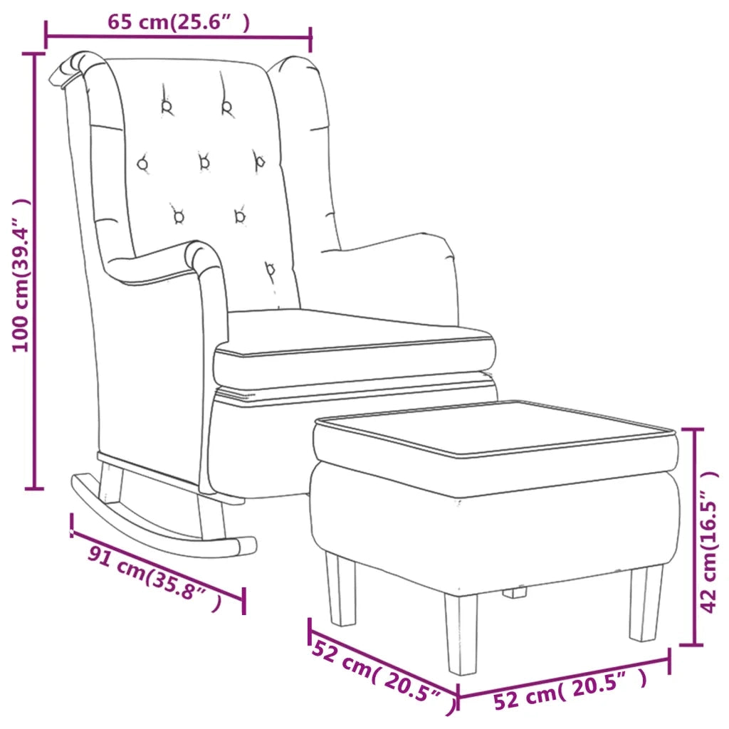 Poltrona con Gambe a Dondolo | Sedia Relax e Sgabello Grigio Chiaro Tessuto