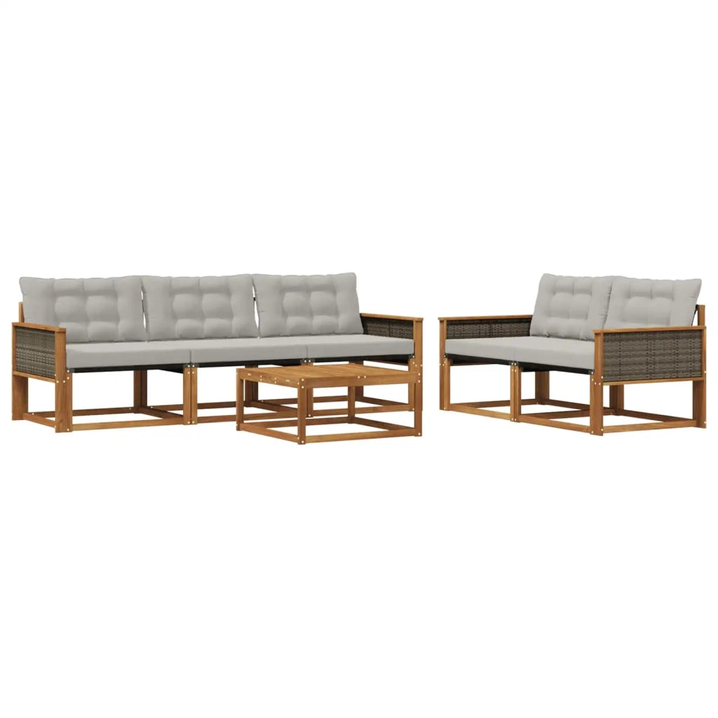 Set di divani da esterno 6 pcs Naturale e Grigio Chiaro