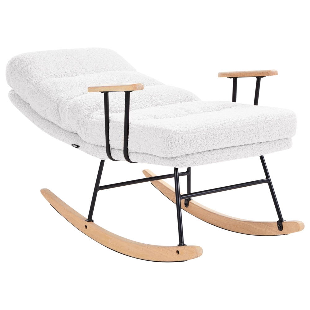 Sedia a dondolo Rivestimento in Boucle bianco sporco Gambe in legno e gomma Schienale reclinabile Soggiorno